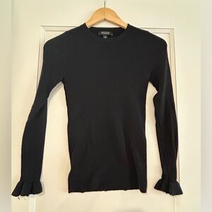 Ann Taylor Black Long Sleeve Merino Wool Sweater with Ruffle Cuffs Size M